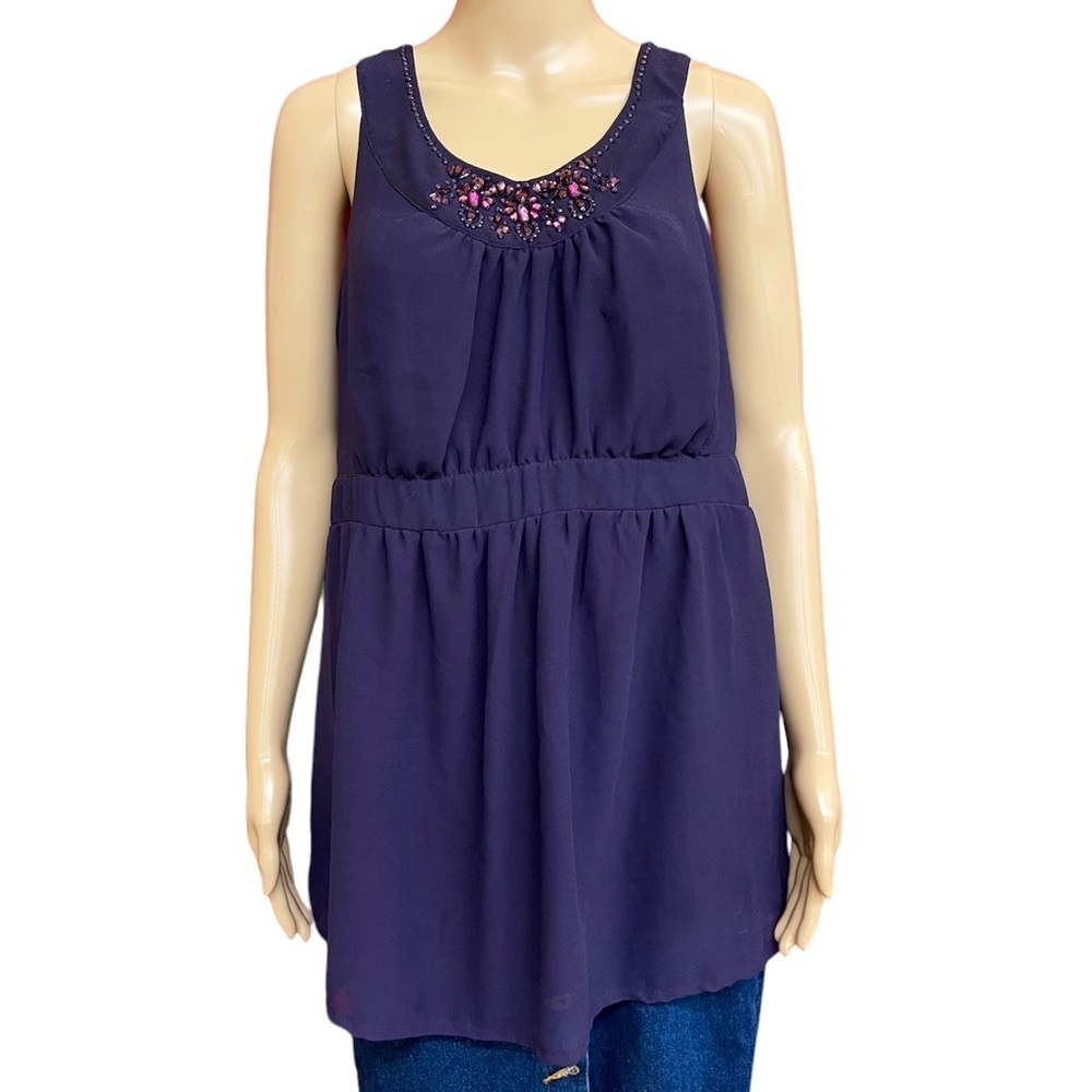 Motherhood Maternity Empire Sleeveless Jeweled Chiffon Top Size XL